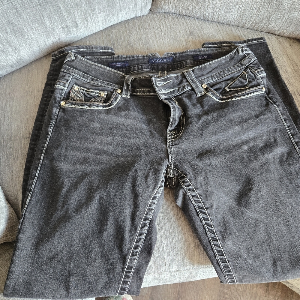 Vigoss Gray Straight Leg Jeans with Contrast Stitching